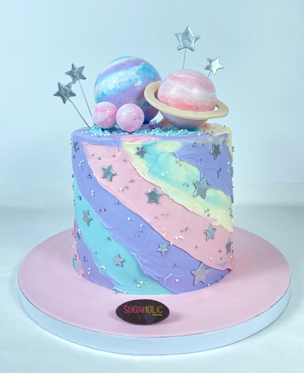Pastel Galaxy Planet Buttercream Cake