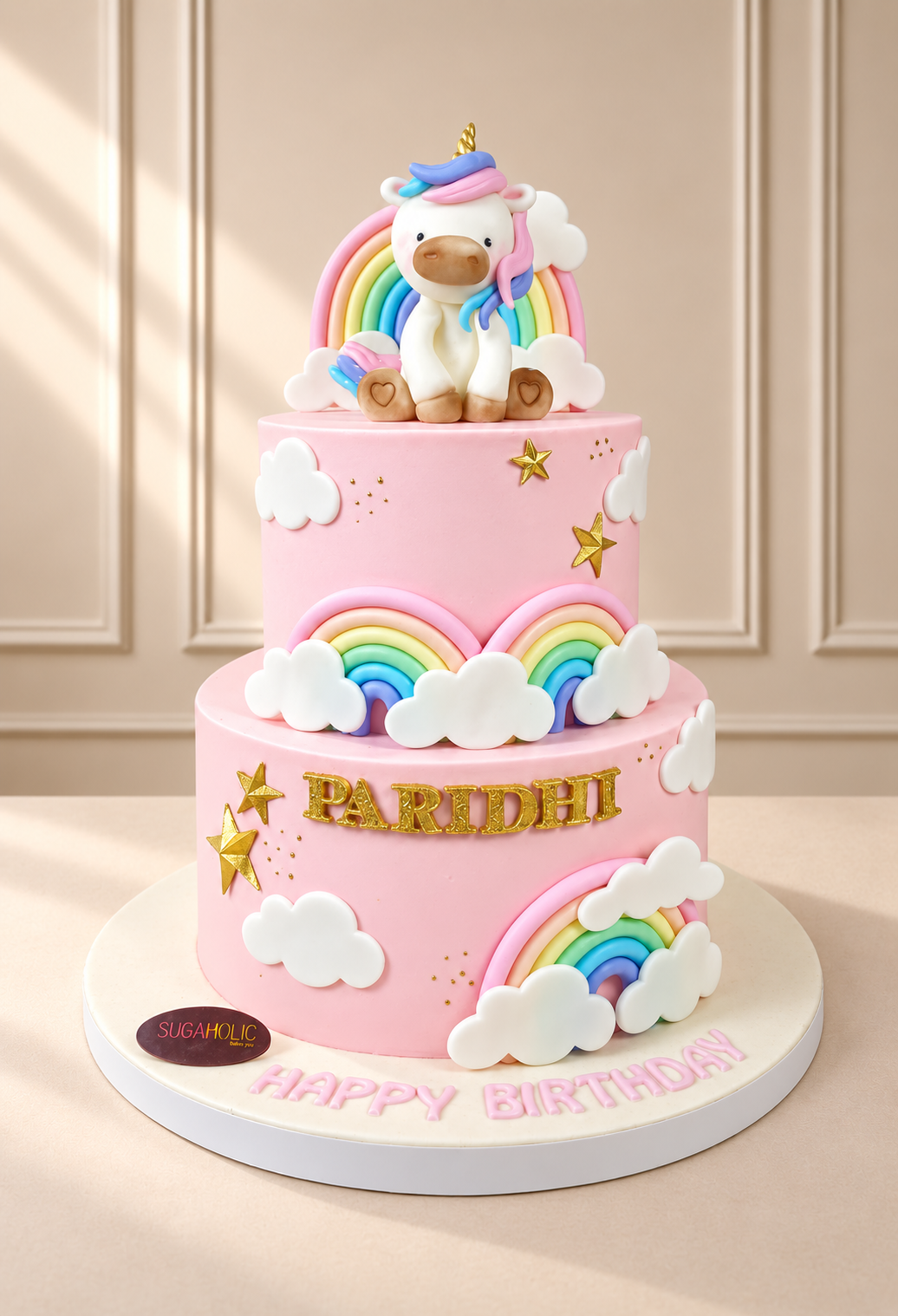 Pastel Rainbow Unicorn Two Tier Cake