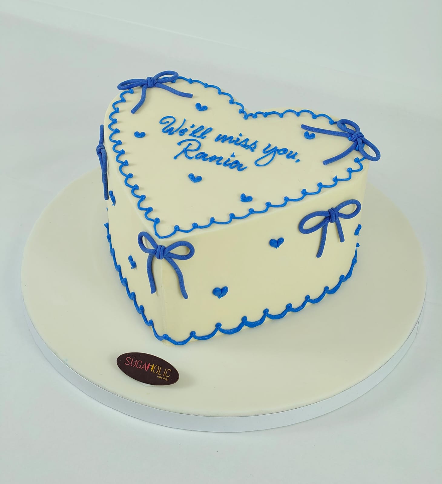 Blue Bow Heart Buttercream Cake