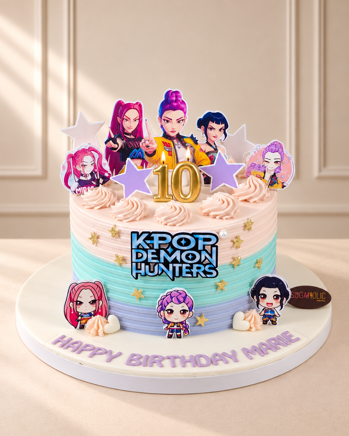 Pastel K-Pop Character Birthday Cake