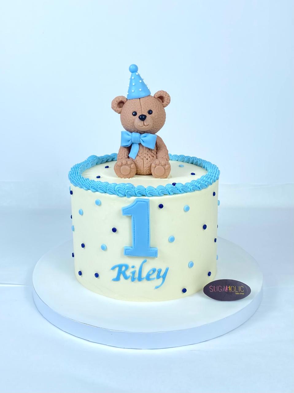 Blue Party Teddy Bear Buttercream Cake
