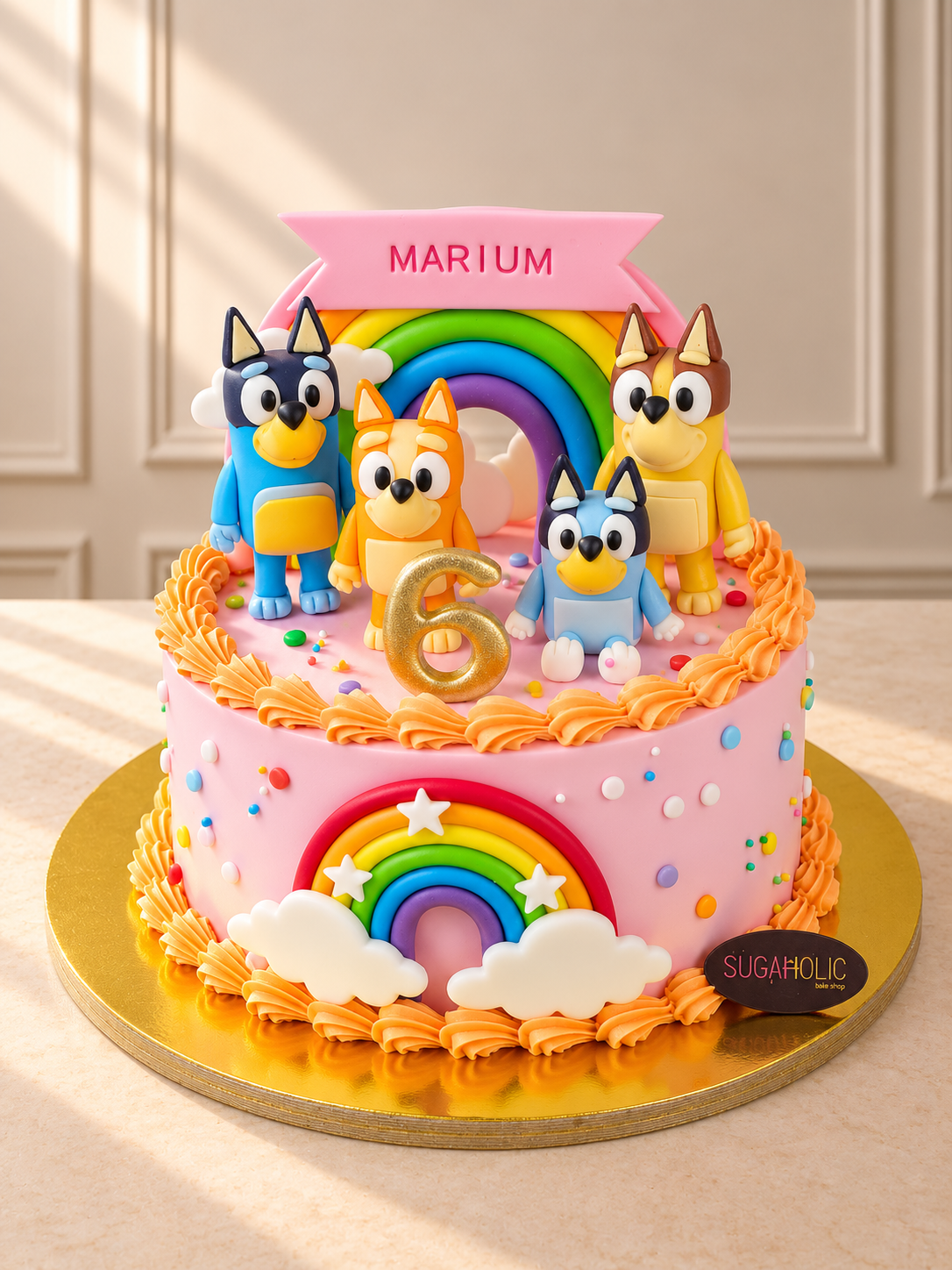 Rainbow Puppy Character Buttercream Cake
