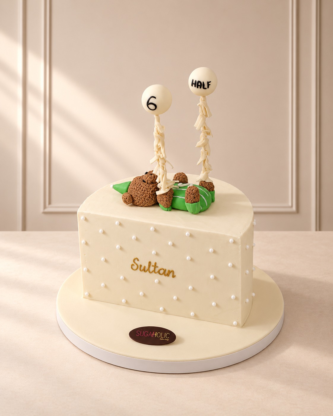 Teddy Bear Half Cake with Pool Float Topper