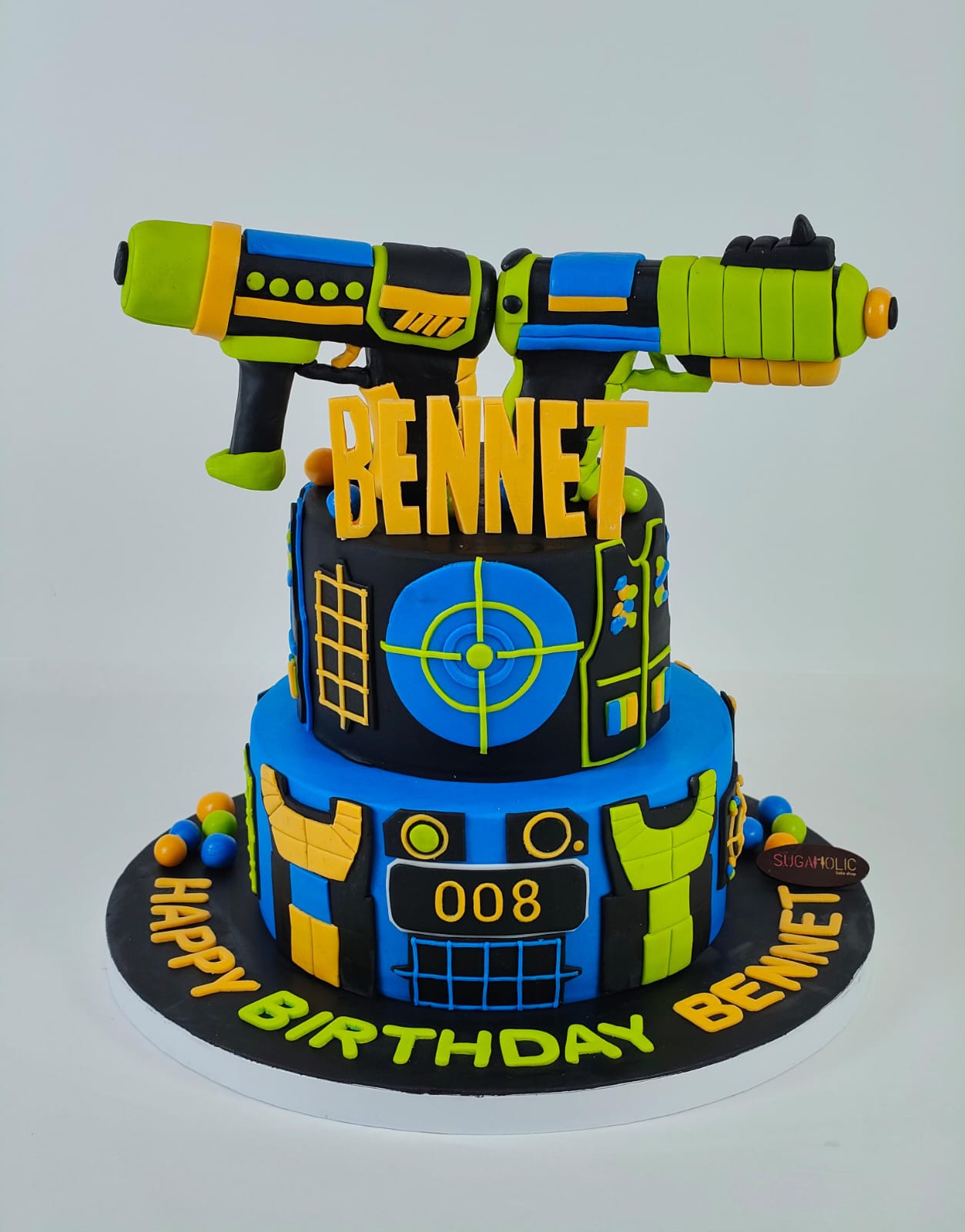 Arcade Toy Blaster Two Tier Fondant Cake