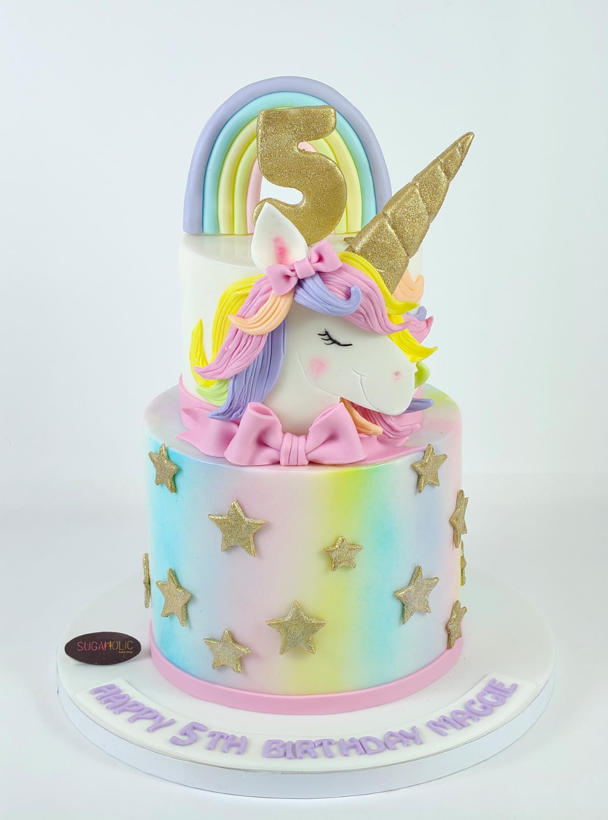 Pastel Rainbow Unicorn Two Tier Fondant Cake