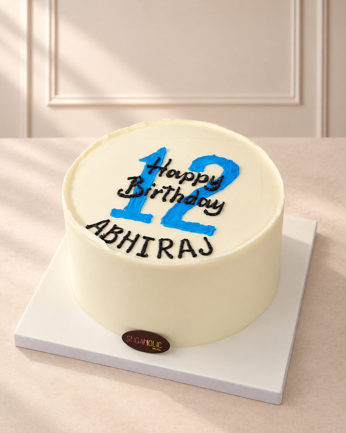 Minimal Ivory Blue Number Buttercream Cake