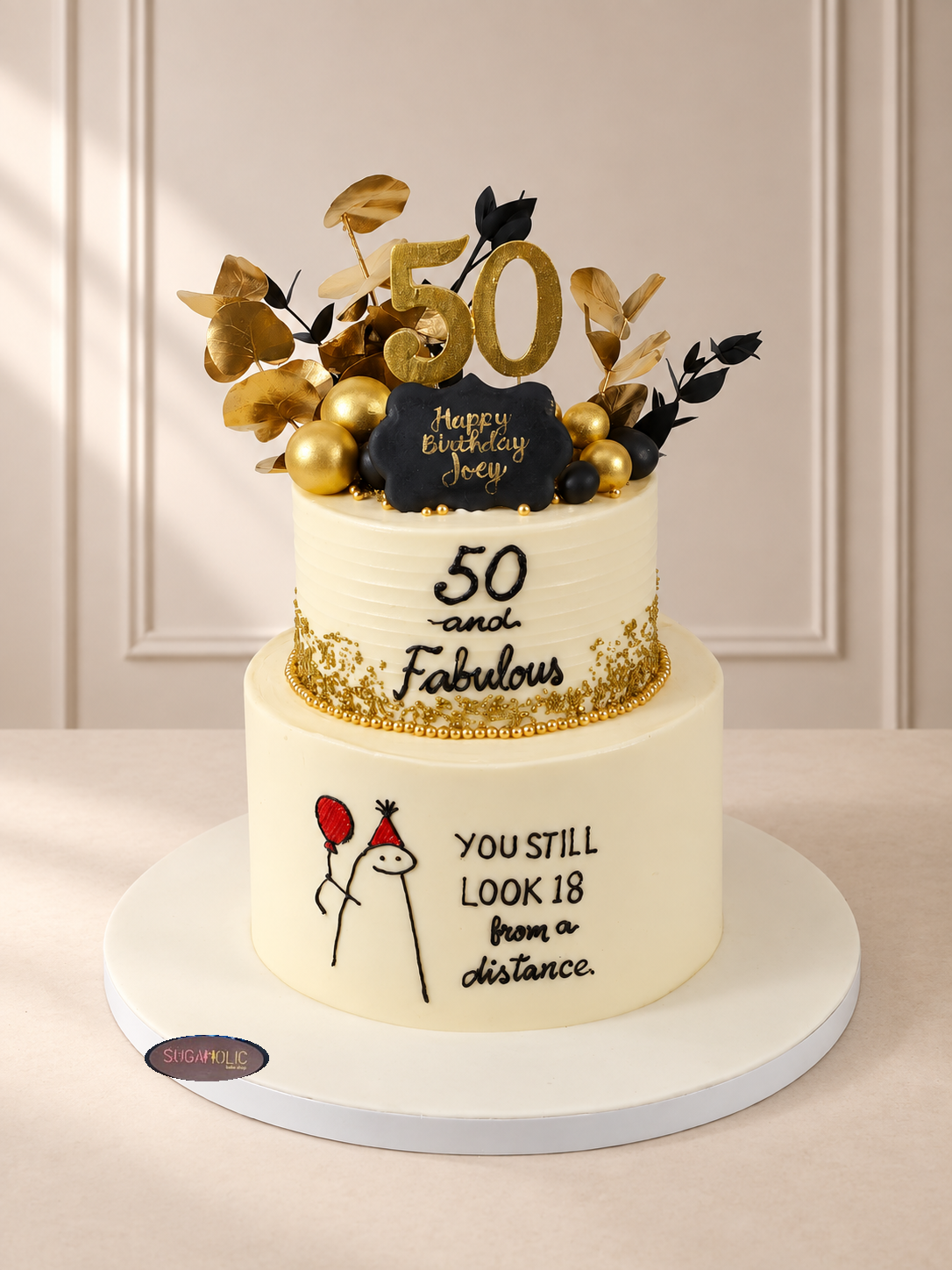 Gold and Black Fabulous Two Tier Celebration Cake