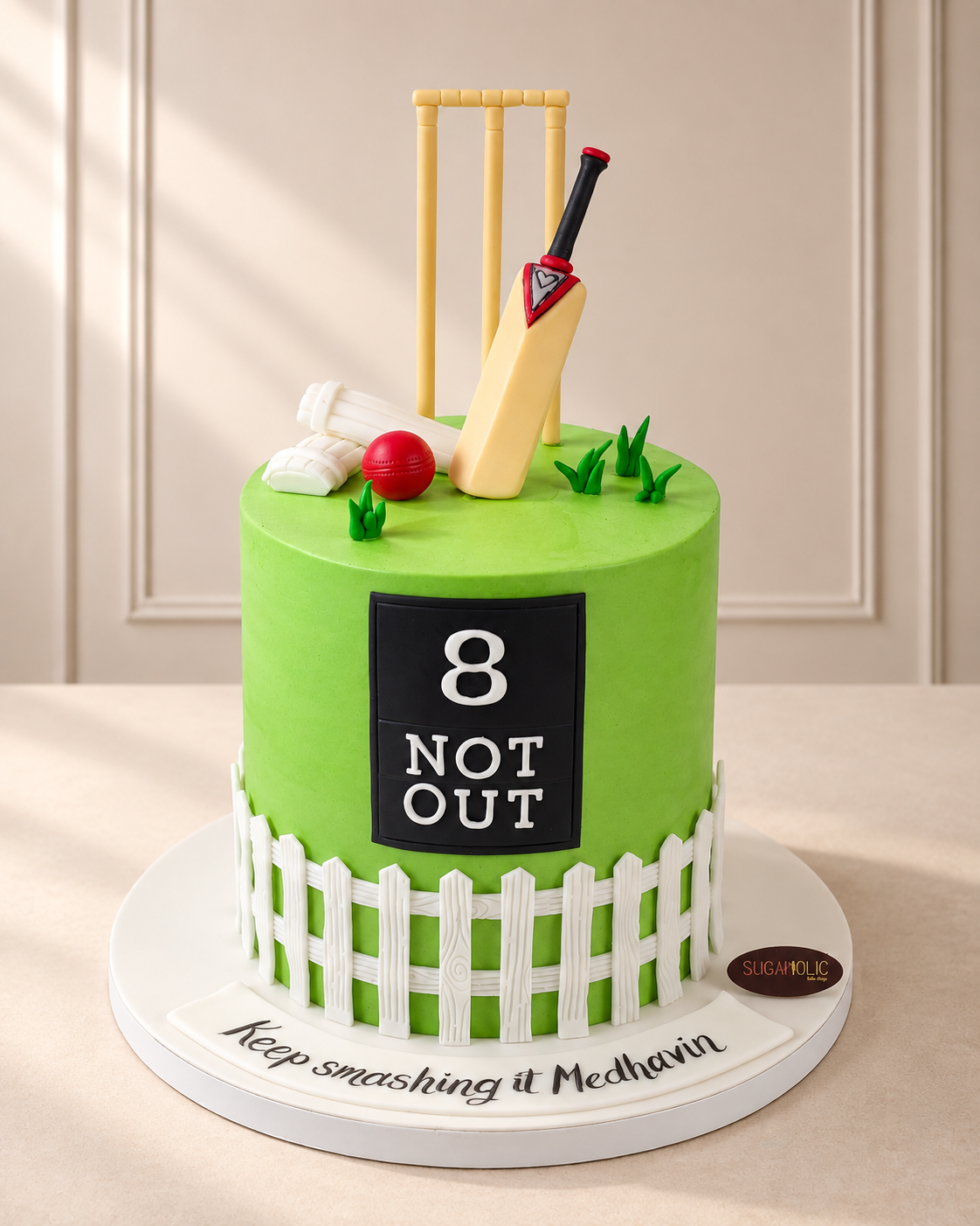 Cricket Pitch 8 Not Out Buttercream Birthday Cake