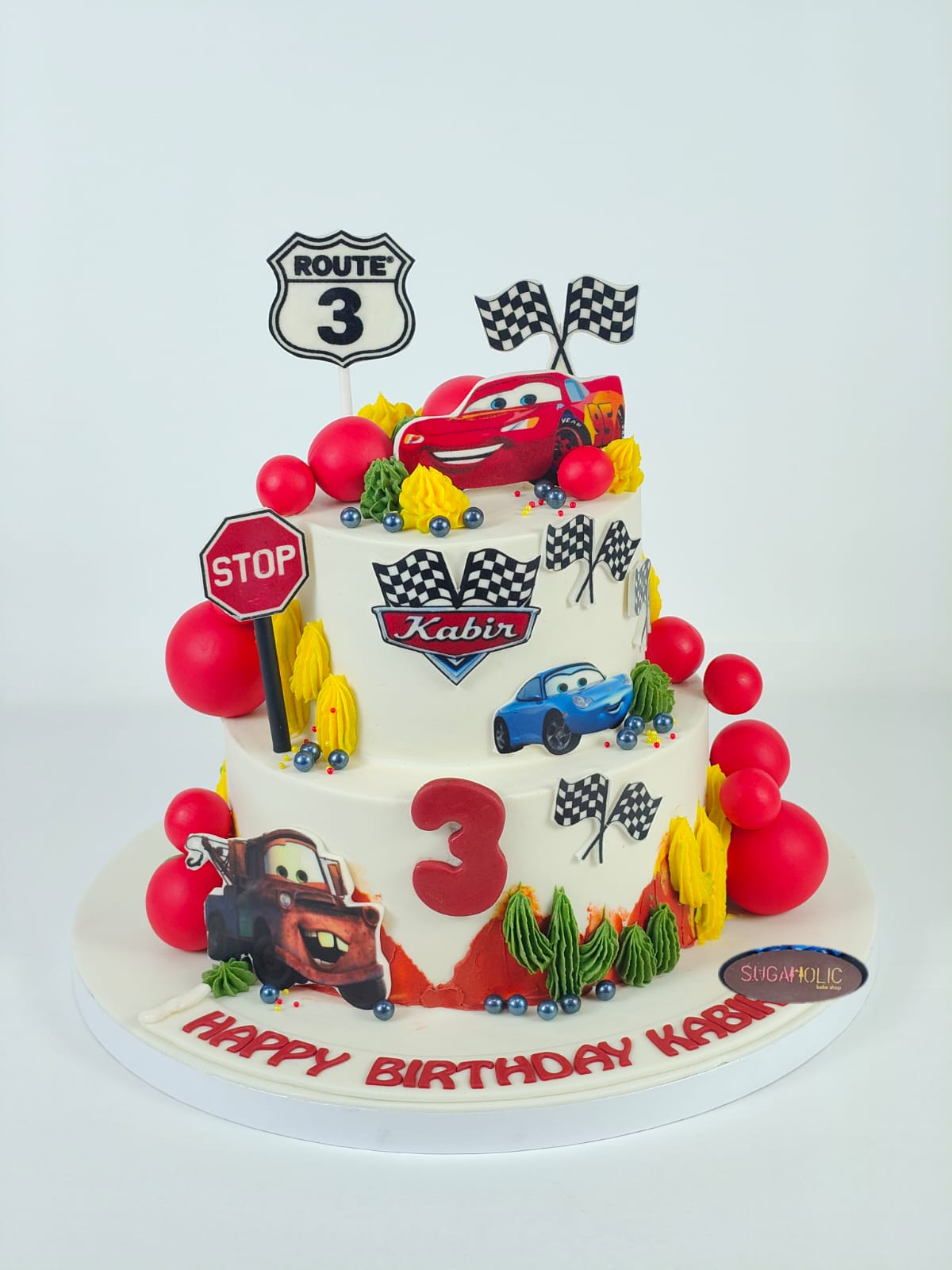 Car Racing Two Tier Birthday Cake