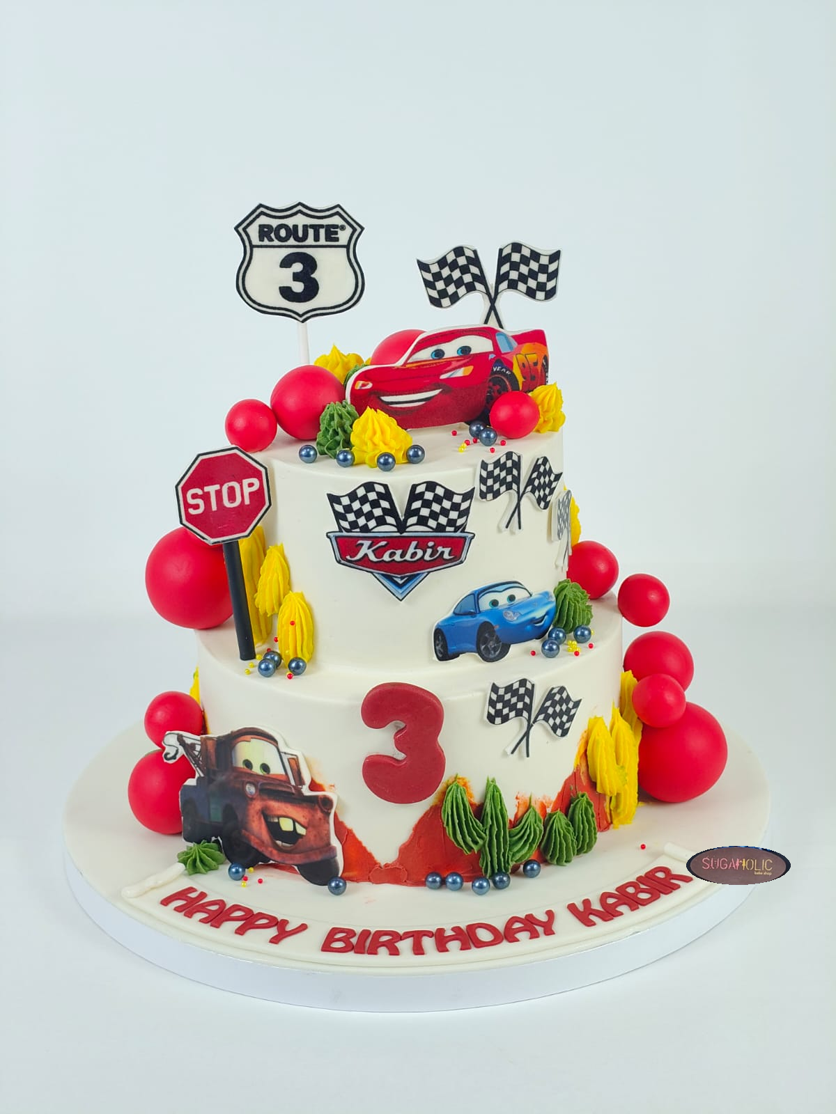 Car Racing Two Tier Birthday Cake