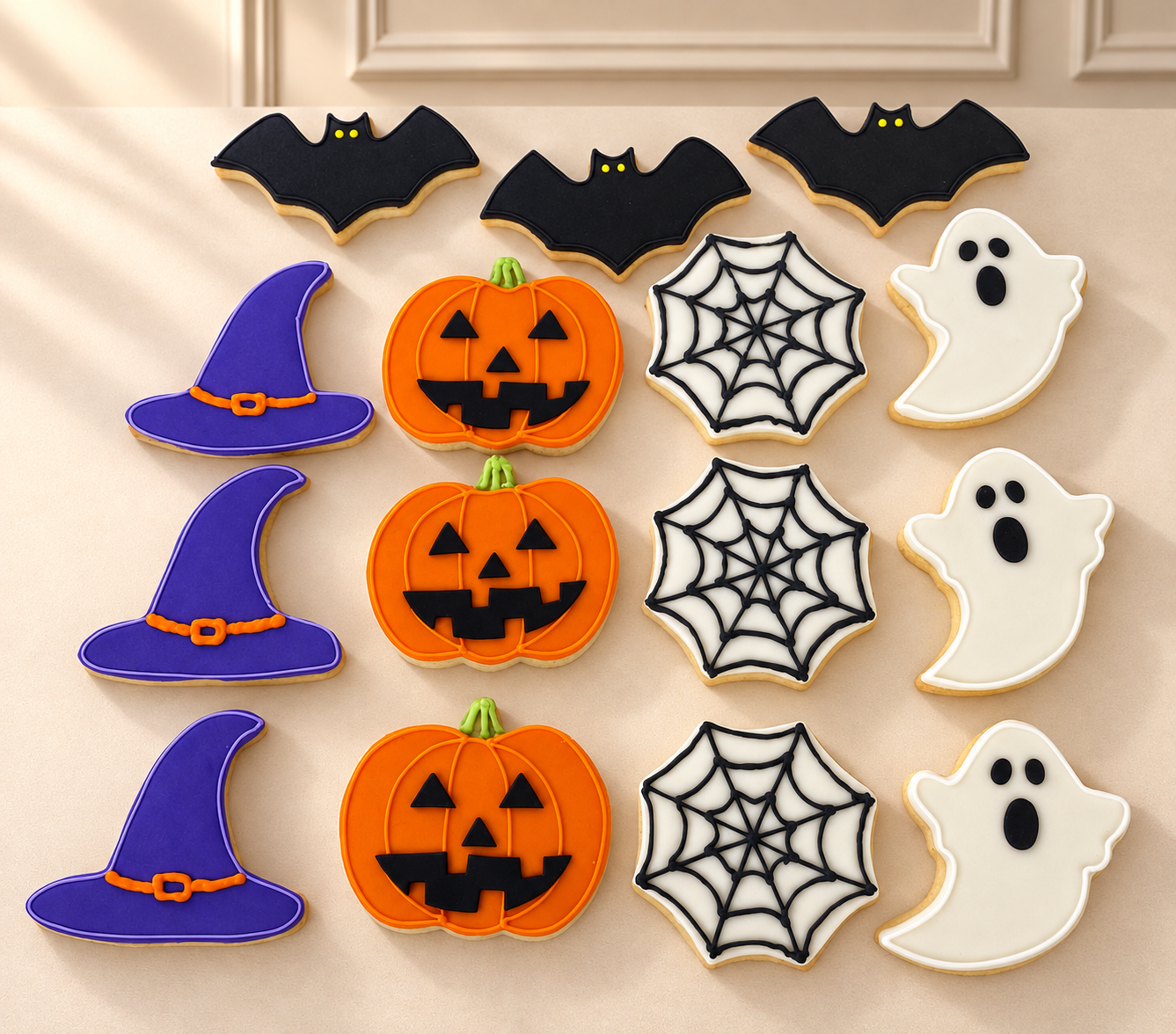 Halloween Bat Pumpkin Ghost and Spiderweb Cookies (Per Piece)