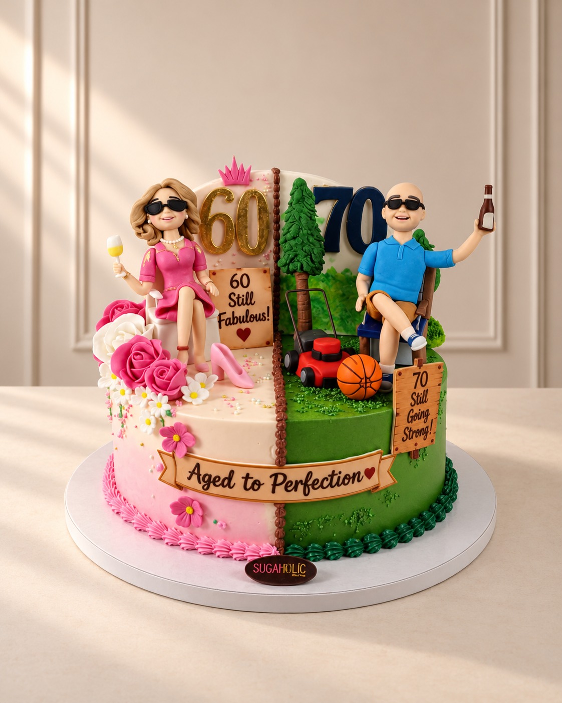 Half and Half Milestone Cake with Modelled Figures