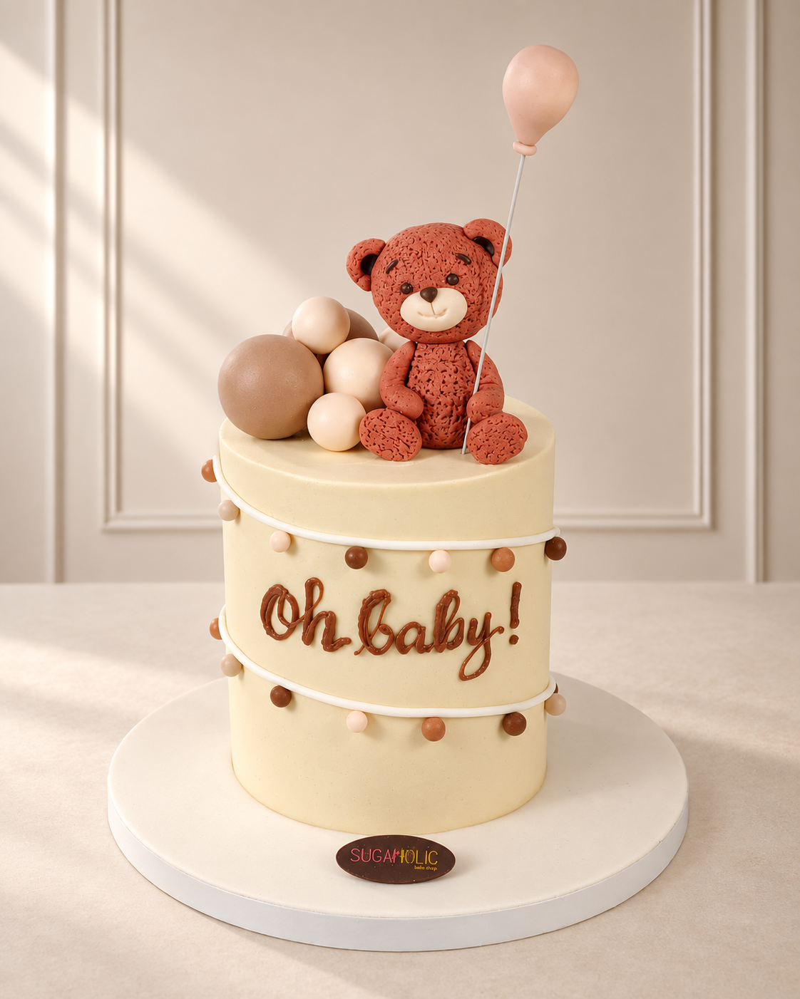 Neutral Teddy Bear Oh Baby Buttercream Cake