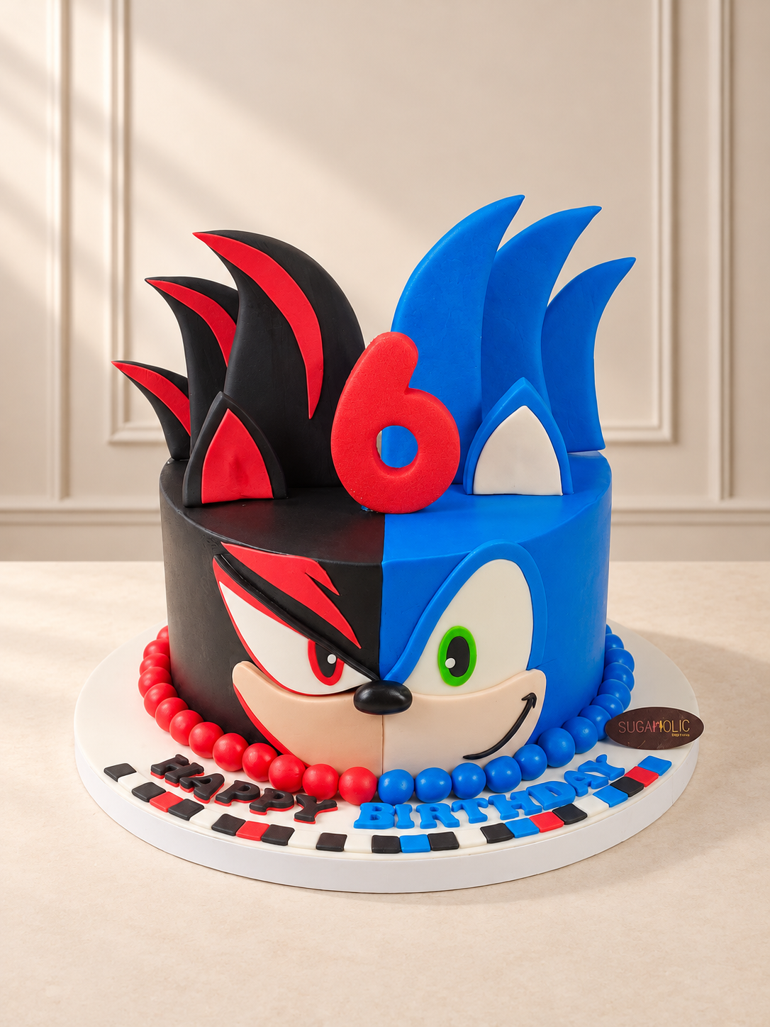 Sonic and Shadow Split Character Fondant Cake