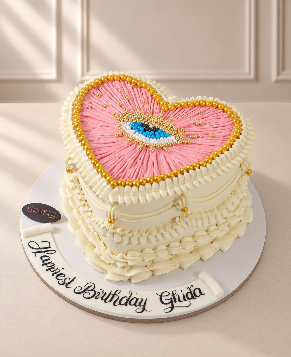Evil Eye Heart-Shaped Birthday Cake