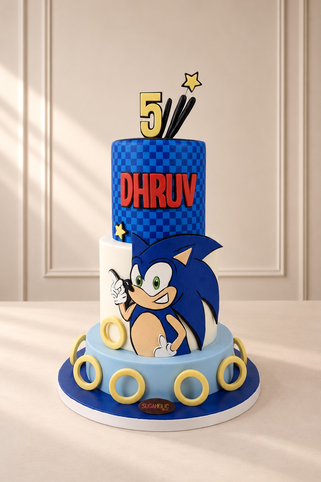 Sonic Three Tier Cake with Gold Rings