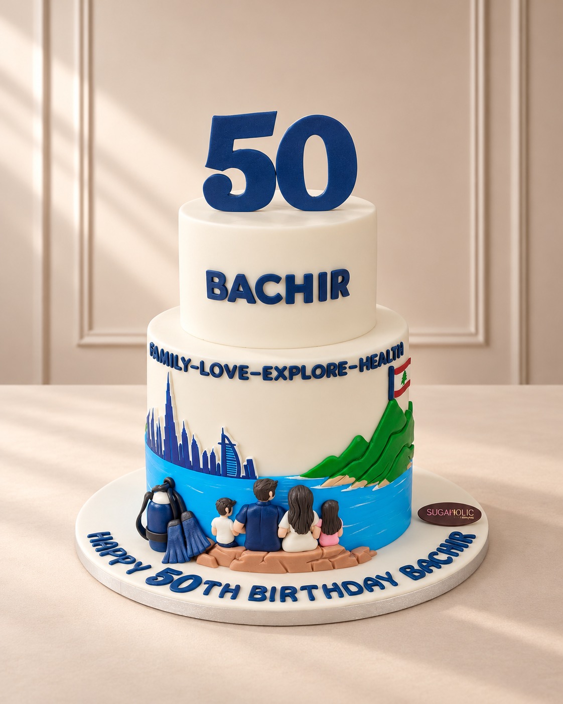 Two Tier Family Scene Milestone Birthday Cake