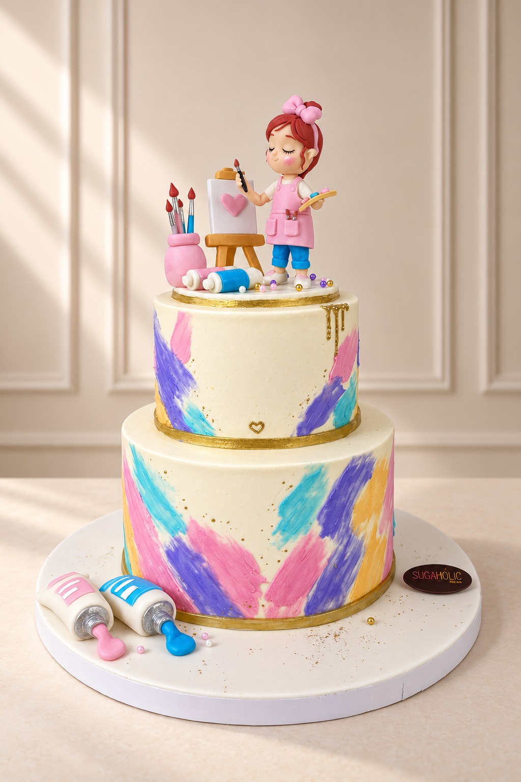 Little Artist Two-Tier Pastel Brushstroke Cake