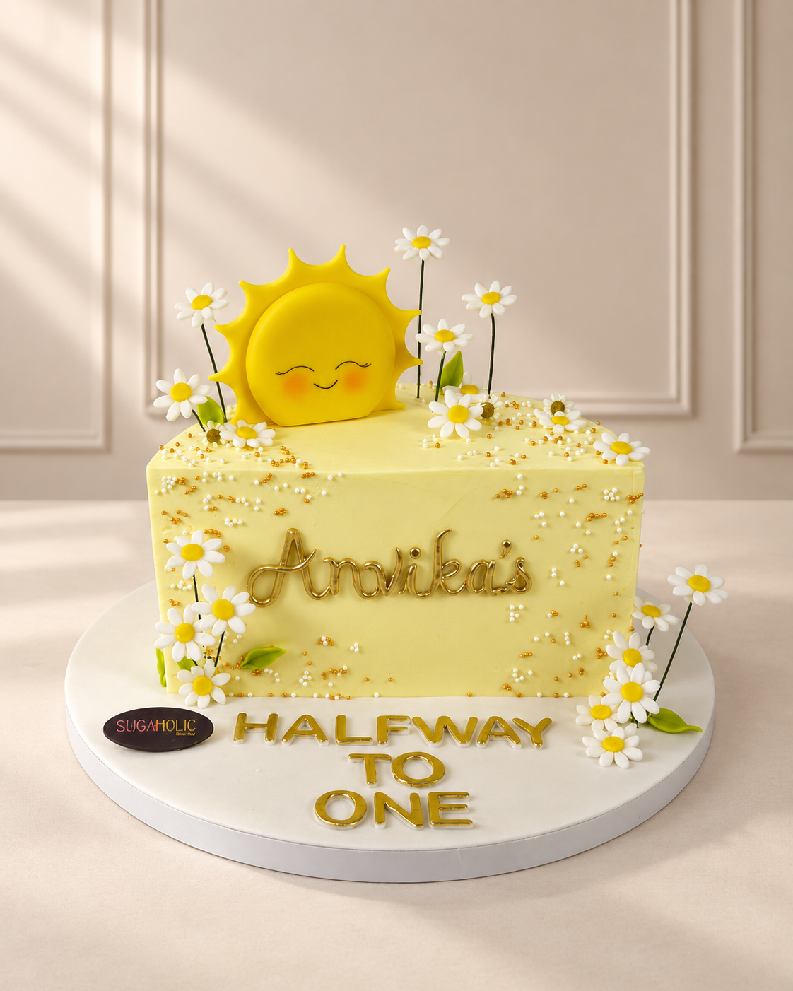 Smiling Sun and Daisy Halfway to One Cake