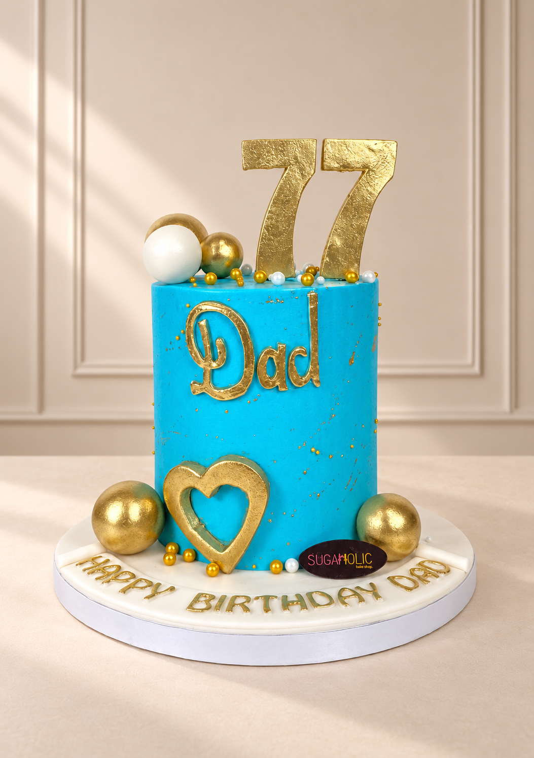 Turquoise Gold Dad Celebration Cake