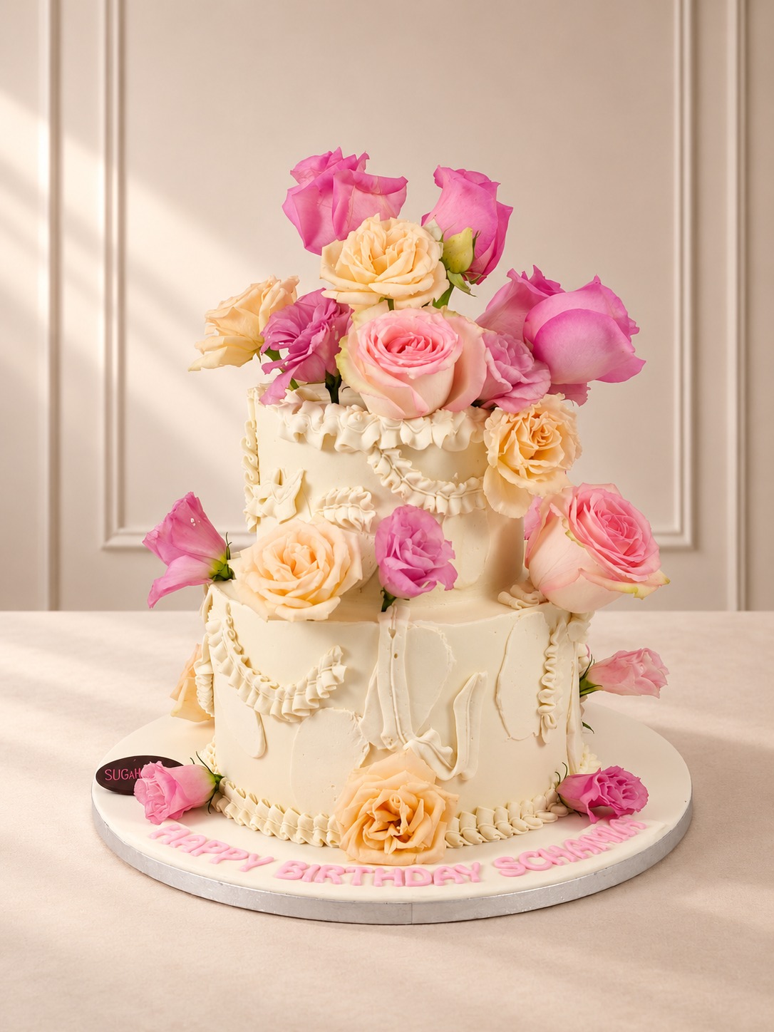 Two Tier Vintage Cake with Fresh Roses
