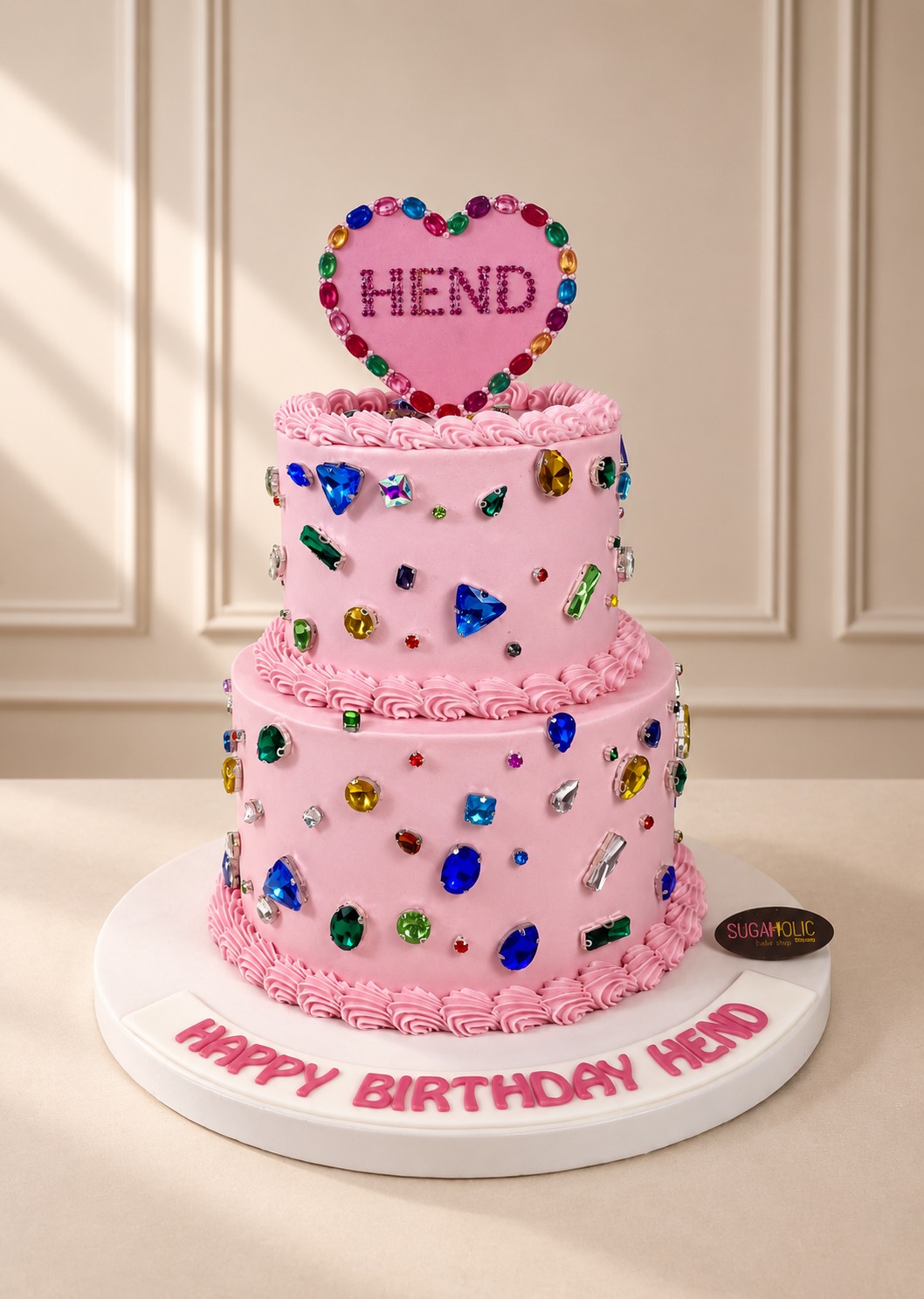 Pink Gem Studded Two Tier Birthday Cake