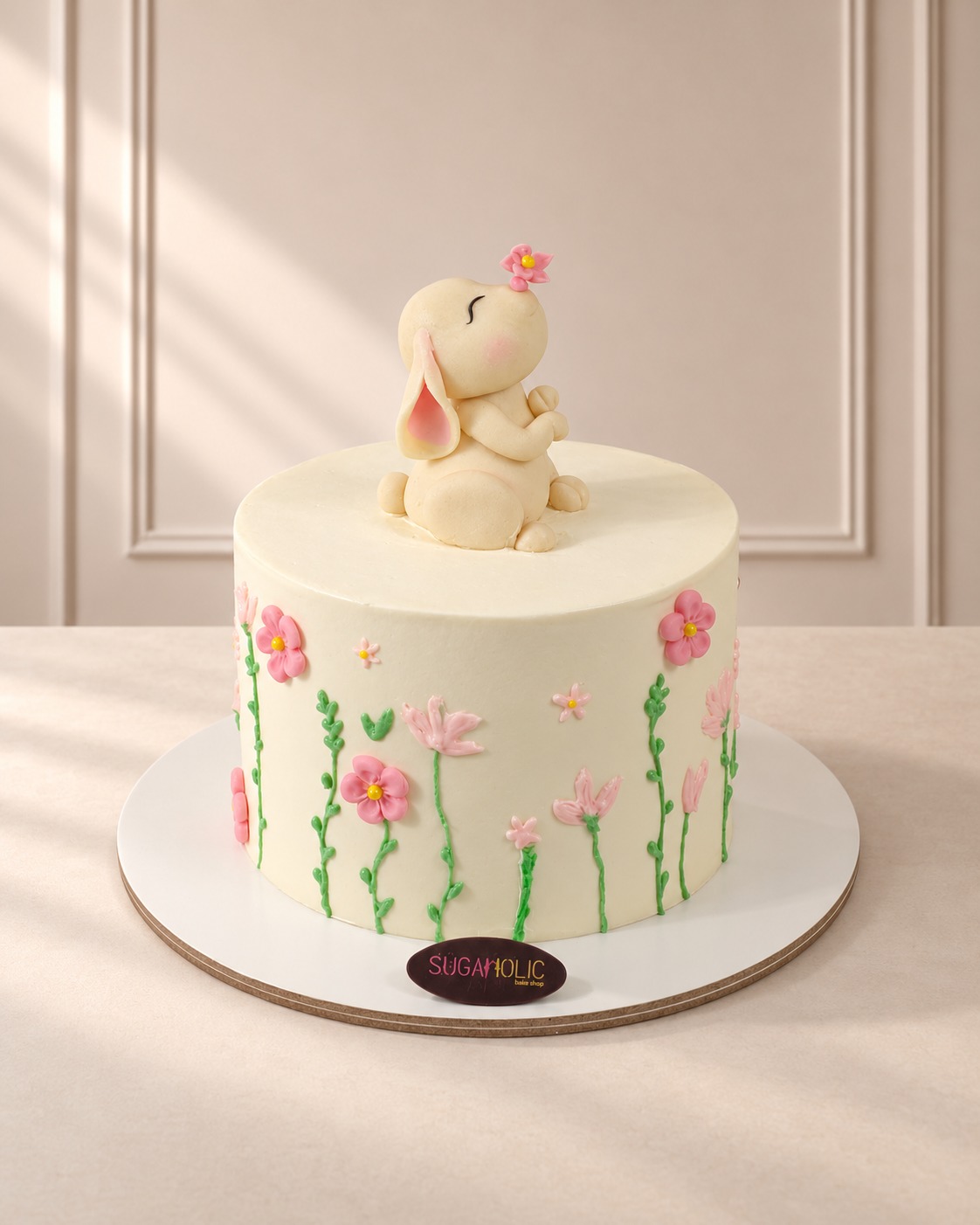 Vegan Bunny Cake with Piped Wildflowers