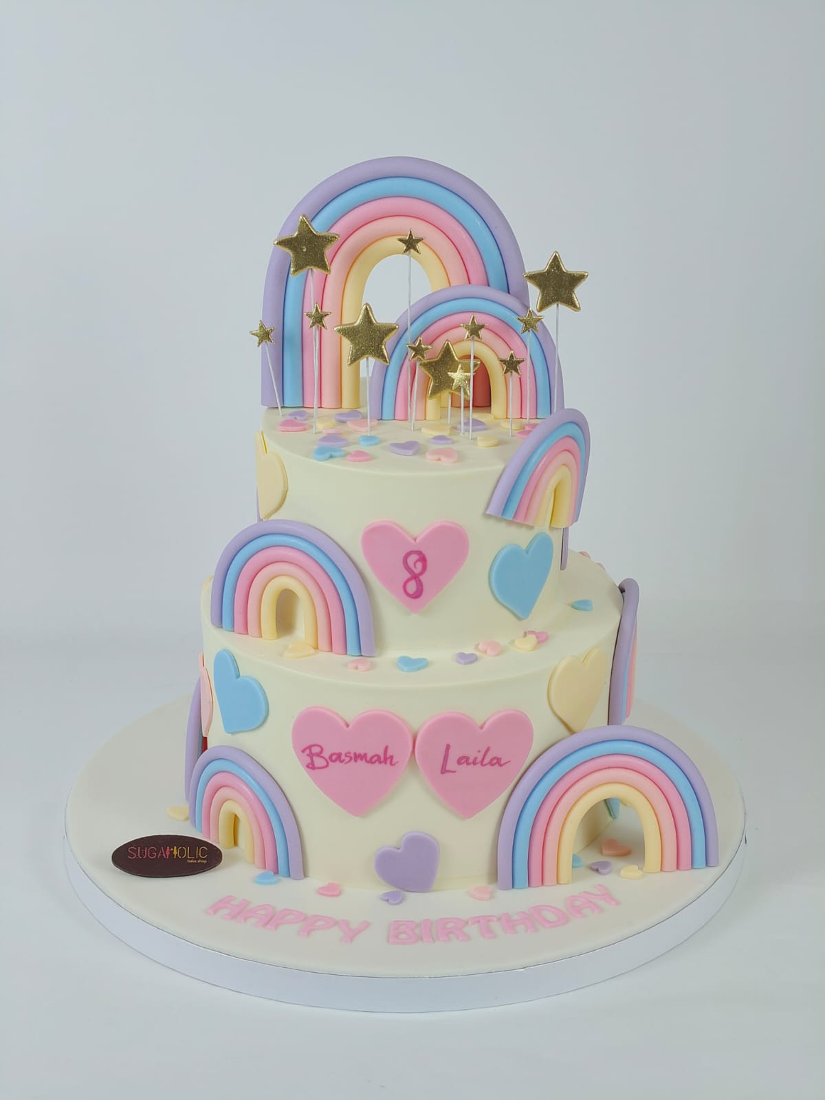 Pastel Rainbow Hearts Two Tier Buttercream Cake