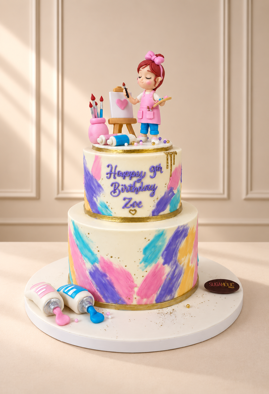 Little Artist Two-Tier Pastel Brushstroke Cake