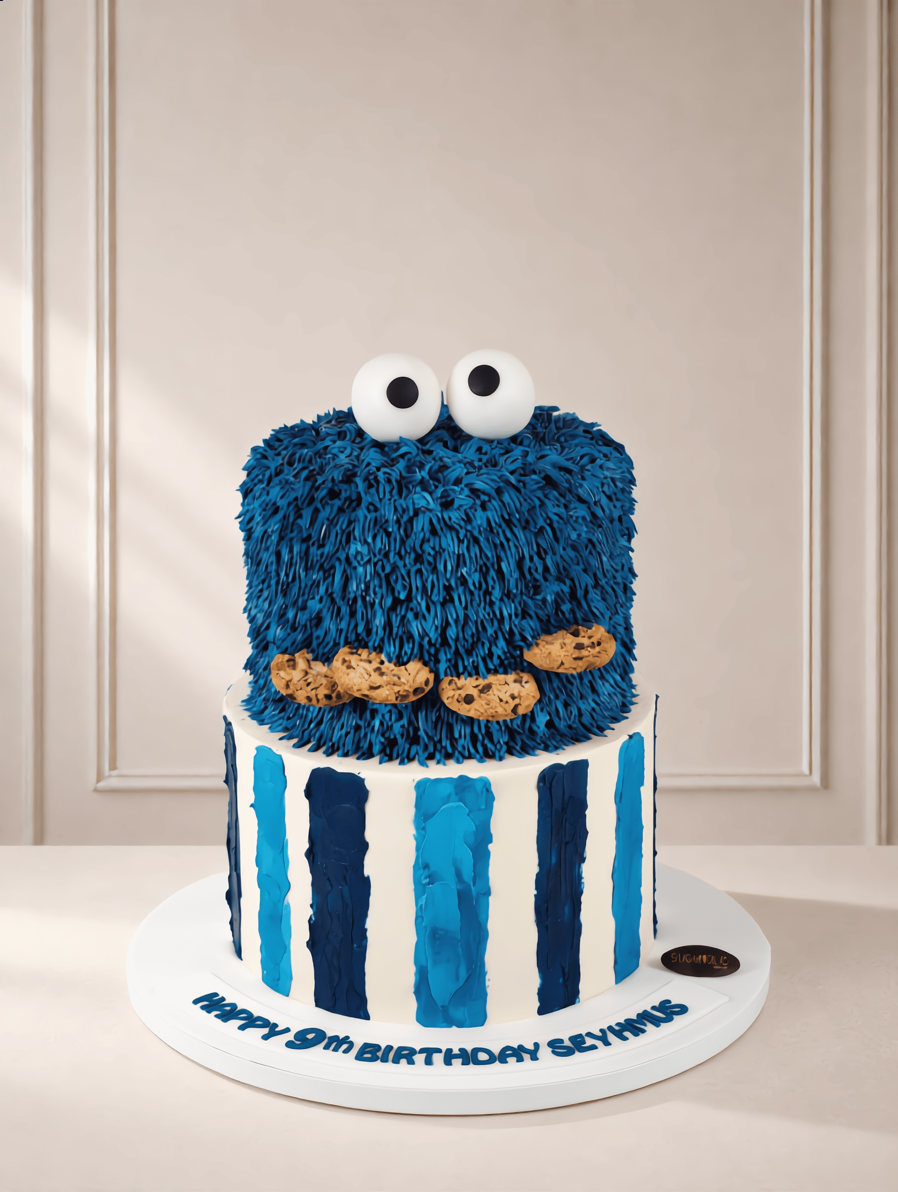 Blue Cookie Character Two Tier Buttercream Cake