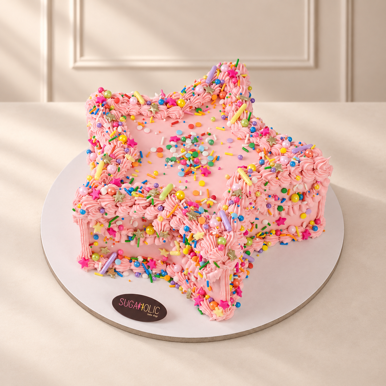 Pink Star Sprinkle Buttercream Cake