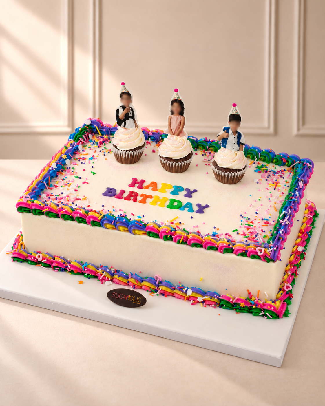 Rainbow Sprinkle Photo Topper Birthday Cake