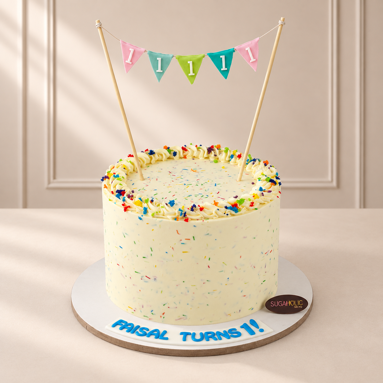 Rainbow Sprinkle First Birthday Cake