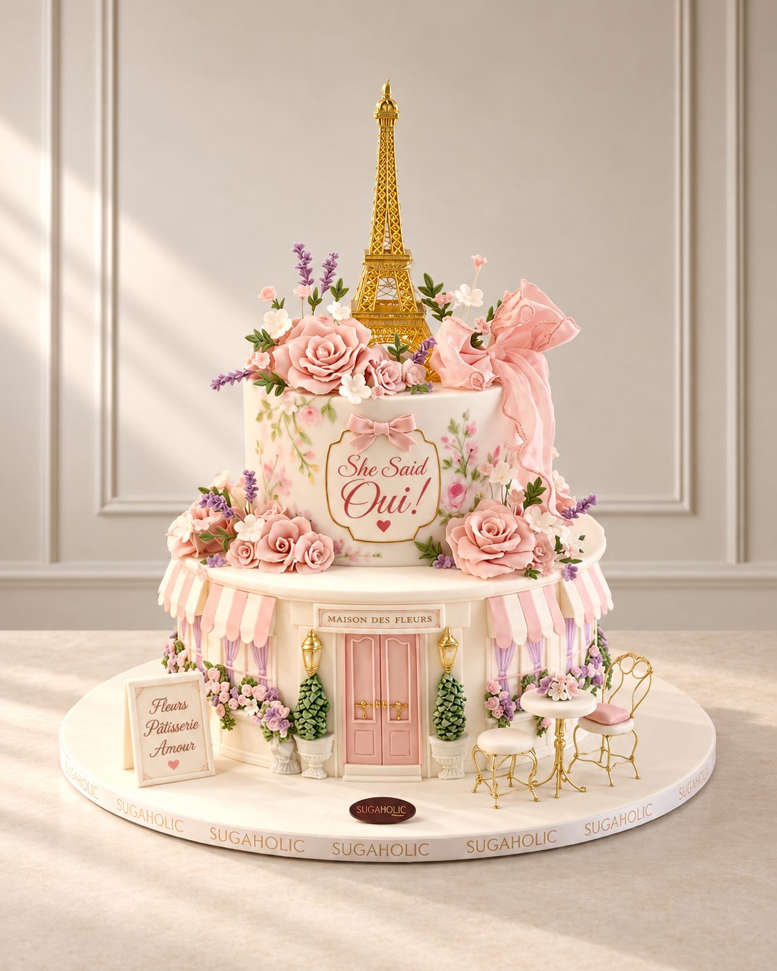 Blush Parisian Flower Shop Two Tier Bridal Shower Cake