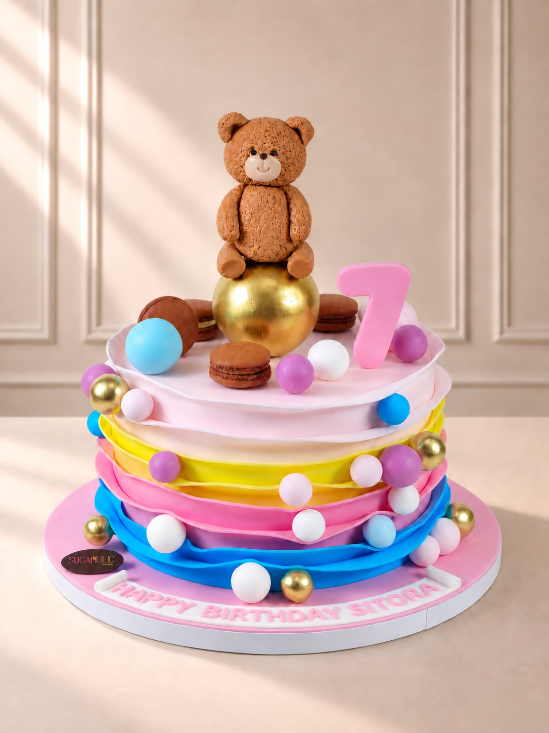 3D Pastel Ruffle Teddy Bear Birthday Cake