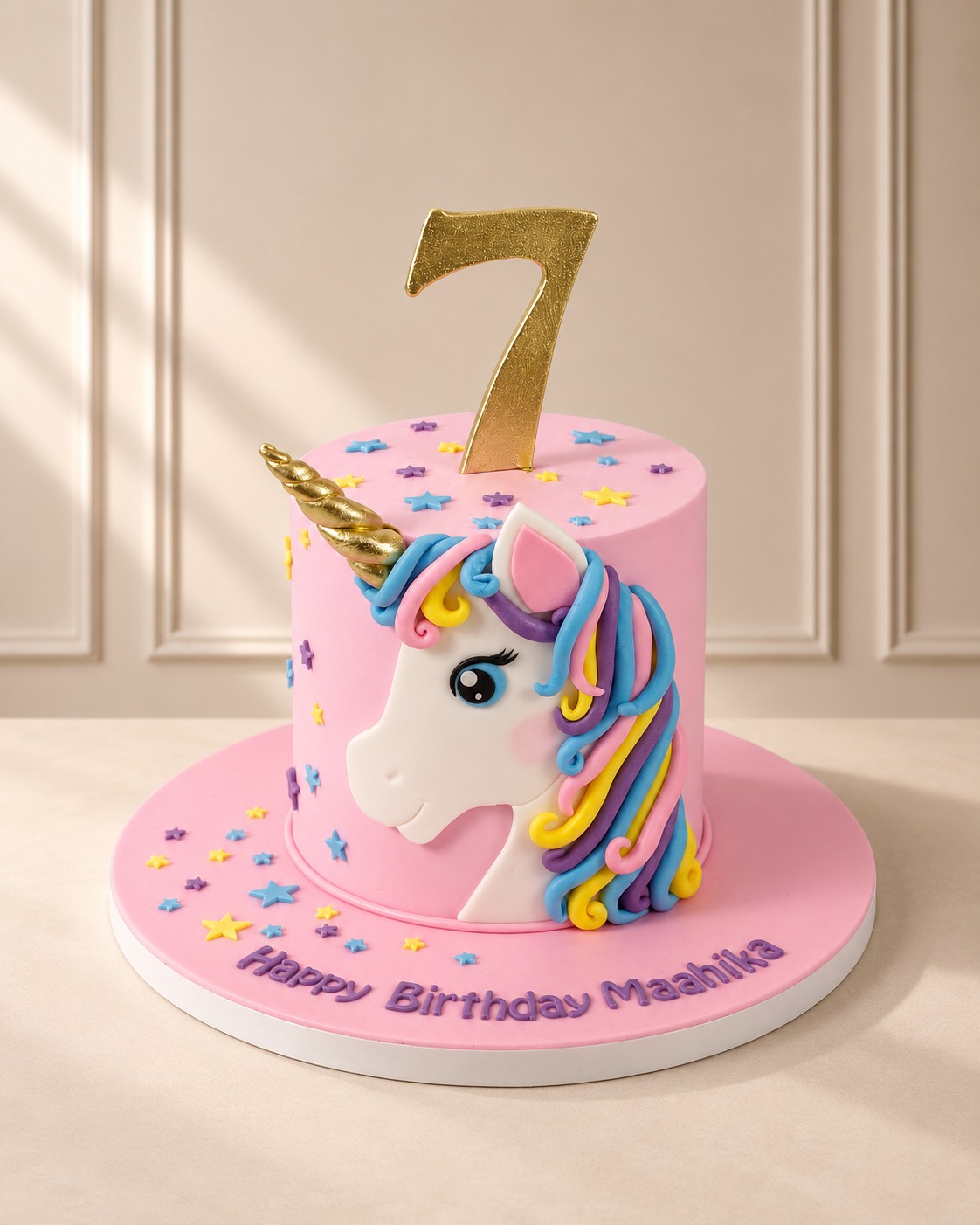 Pink Unicorn Cake with Pastel Mane and Stars
