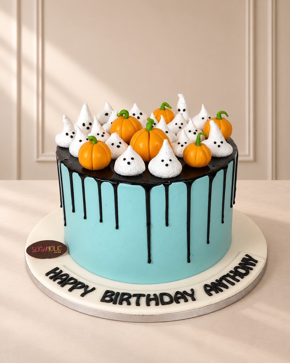 Halloween Ghost and Pumpkin Drip Cake