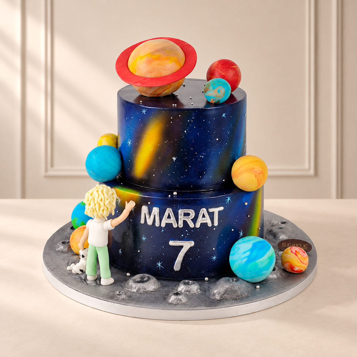 Galaxy Planets Two Tier Fondant Cake