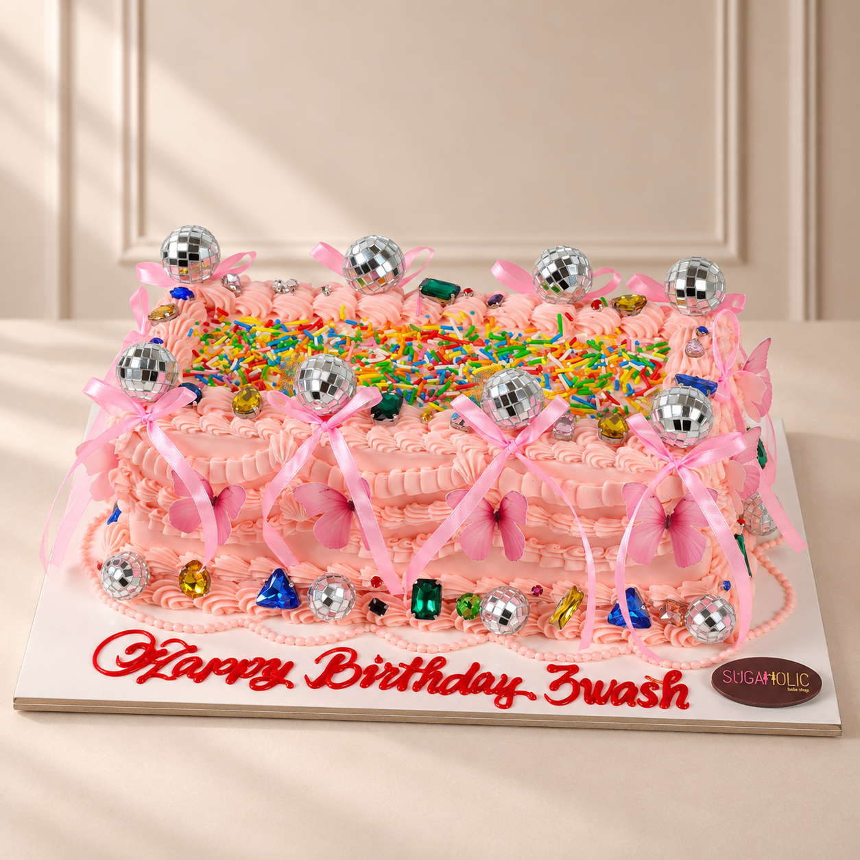 Pink Gem and Disco Buttercream Cake