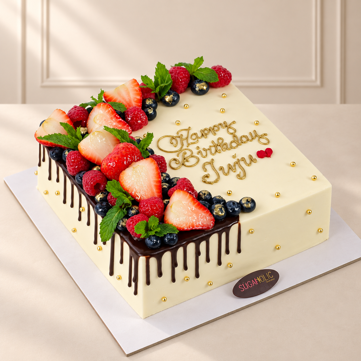 Fresh Berry Drip Celebration Cake