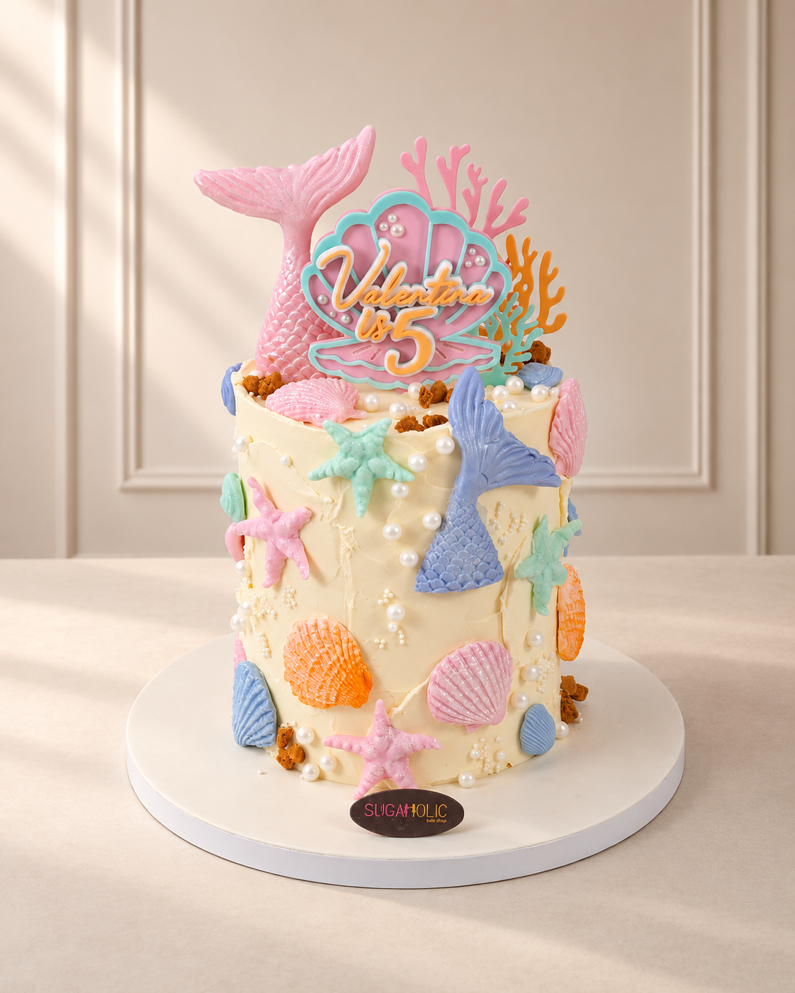 Pastel Mermaid Tail and Seashell Buttercream Cake