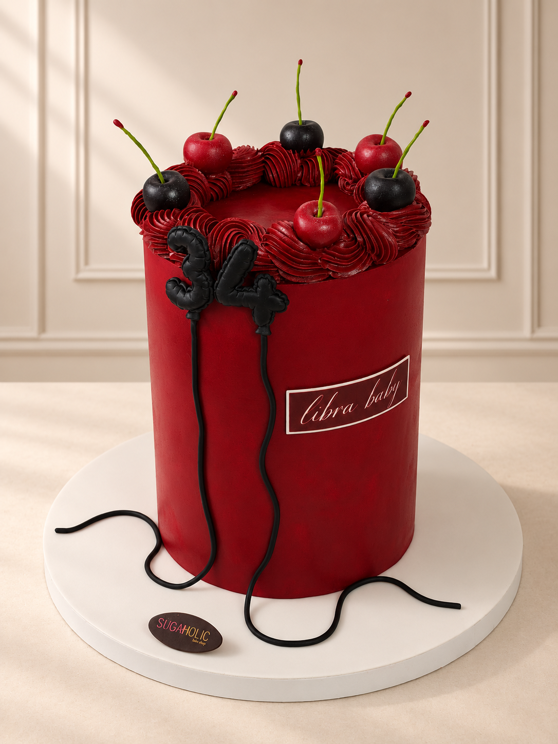 Deep Red Cherry Balloon Celebration Cake