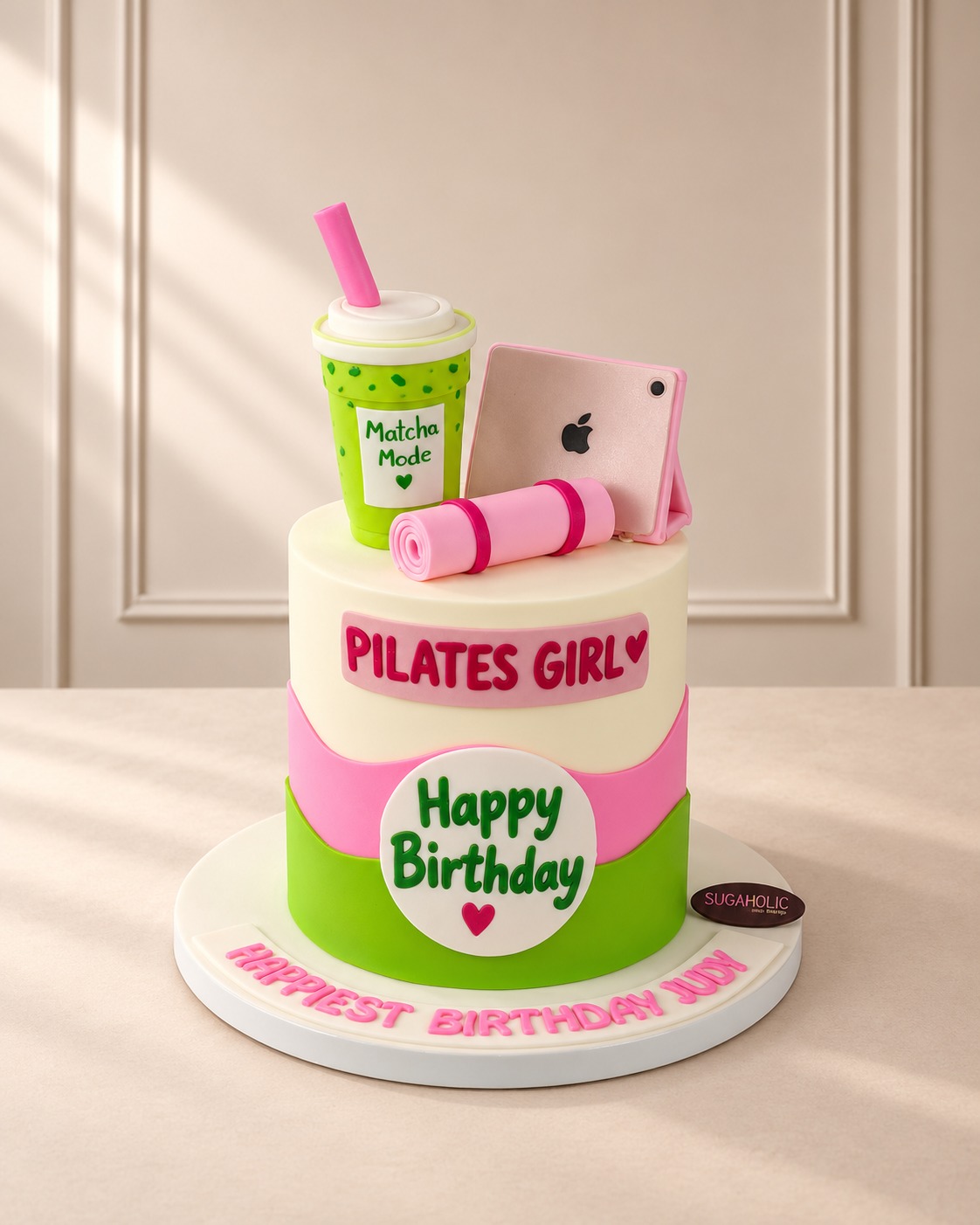 Pilates Girl Cake with Mat and Drink Cup Toppers