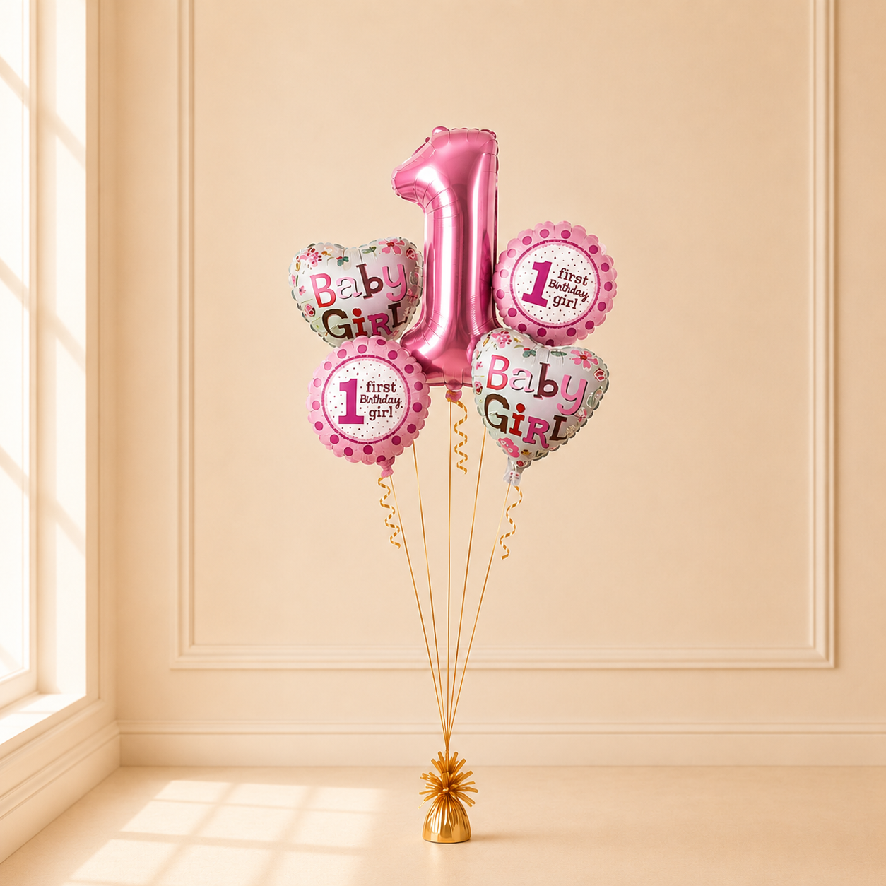 First Birthday Girl Foil Balloon Set