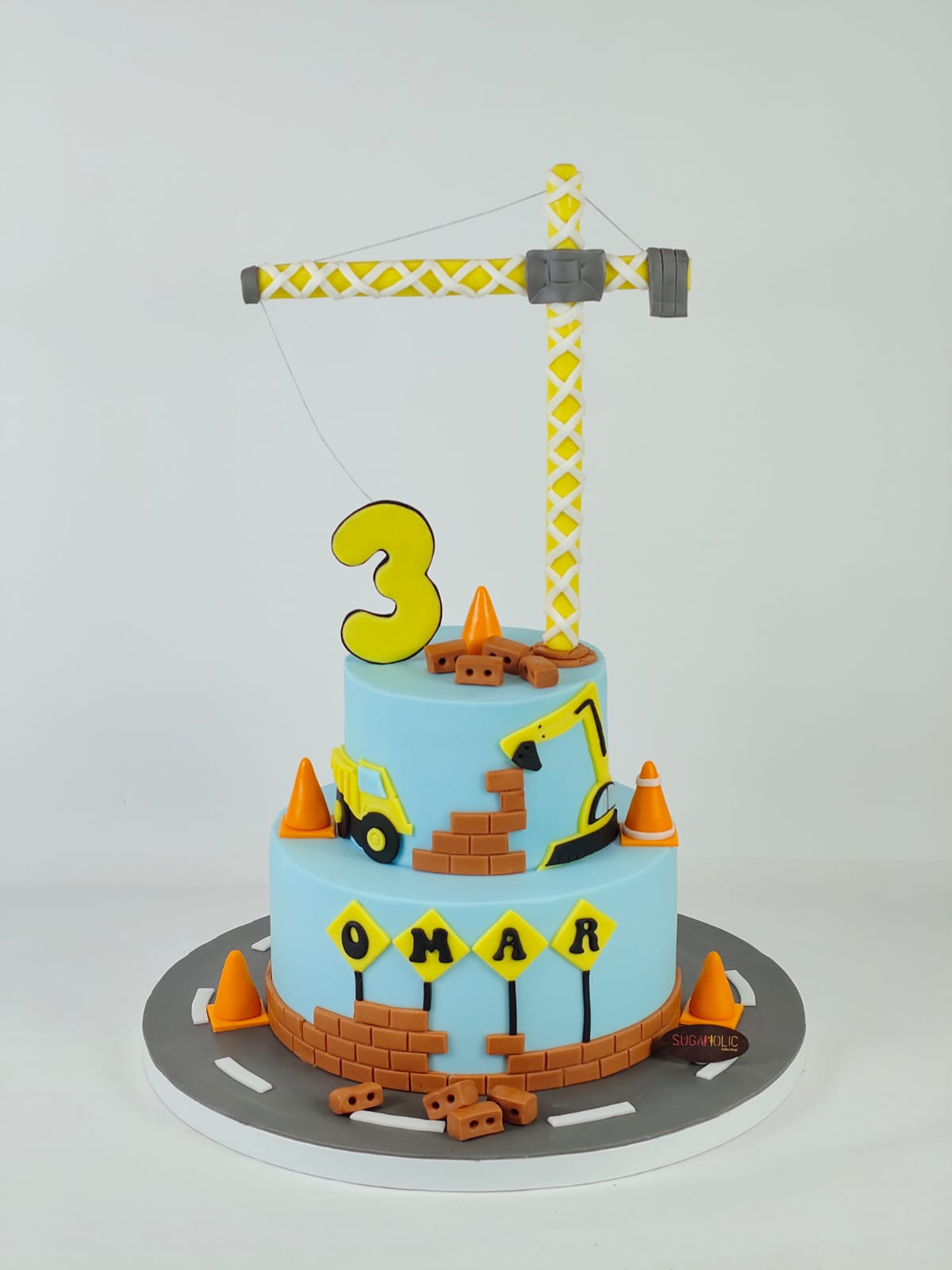 Construction Crane Two Tier Fondant Cake