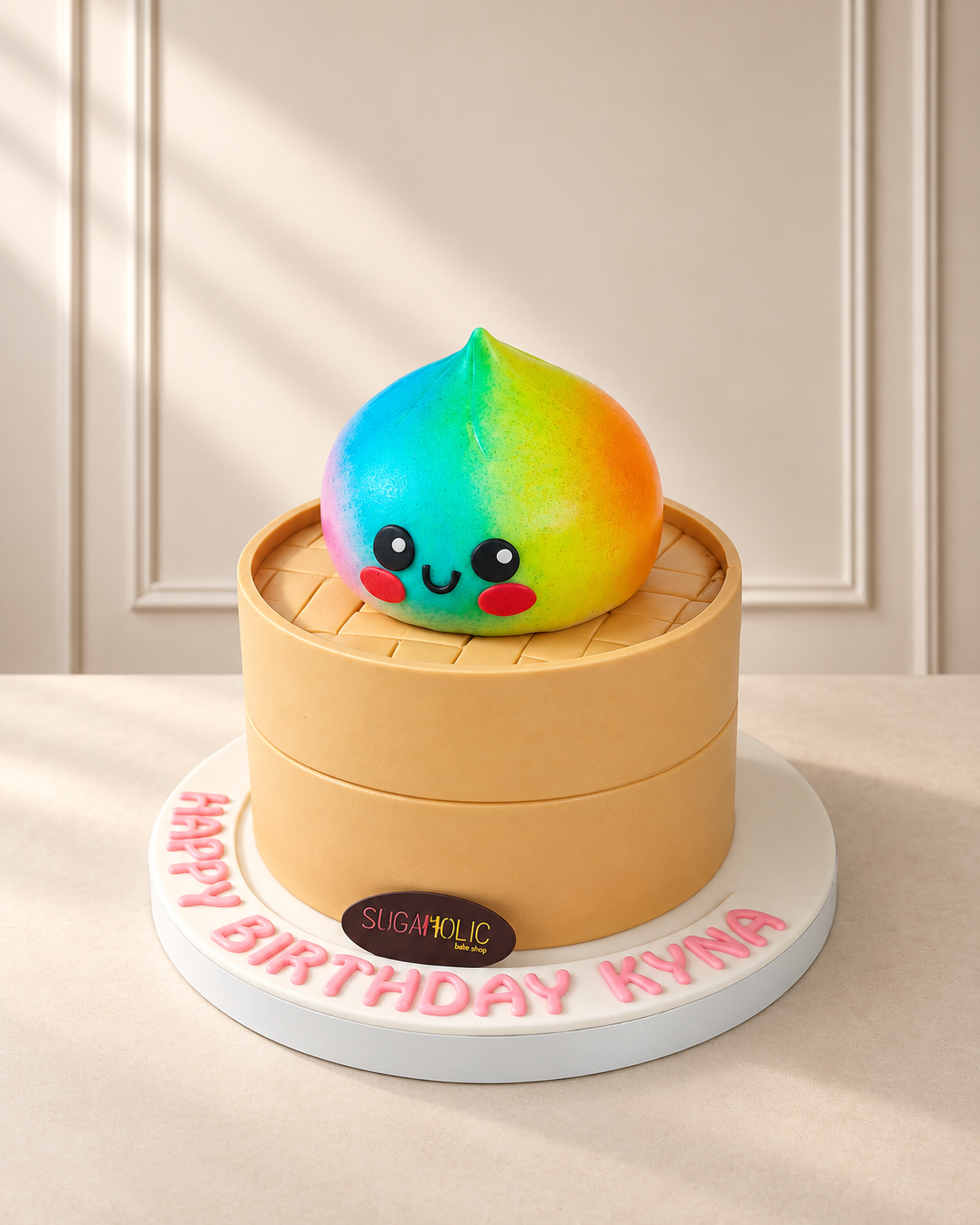 Rainbow Dumpling Bamboo Steamer Fondant Cake